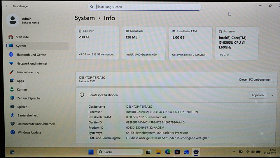 Dell Latitude 7300 · i5-8365U · 8GB · 256GB, Foto 2 von 5