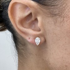 14K Yellow Gold Stud Earrings 2ct Pear Lab-Created Diamond E/VVS2 Gift for Her