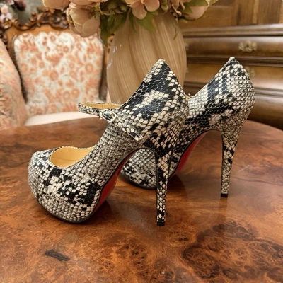 Black White Snake Print Leather Mary Jane Stiletto Heels Ankle Strap UK 6 - Image 1 of 4
