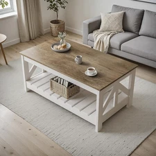 Farmhouse Coffee Table, Coffee Tables for Living Room, Farmhouse Square Coffee T