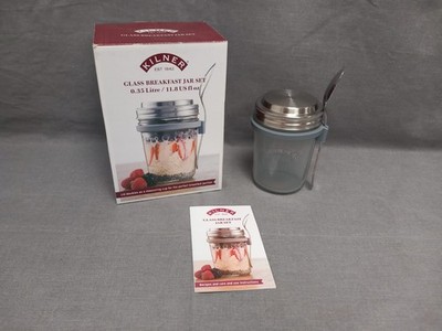 Kilner Frühstücksglas Set Glaswanne Hafer Obst Joghurt Glas mit Deckel & Löffel 0,35L