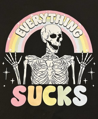 Black T-Shirt 5XL with Skull ''Everything Sucks'' Rainbow by Sublimation Transfer