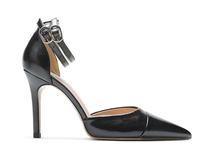 Women's Striped Pointed Toe High-heeled Shoes Straight Buckle Hollowed Out Shoes