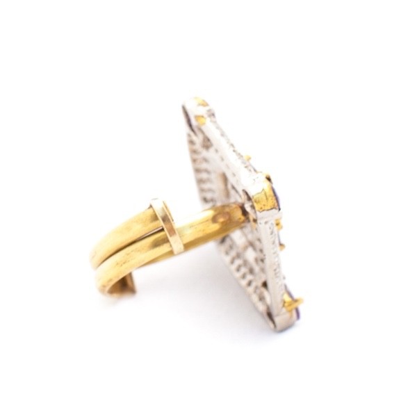 Adjustable Art Deco Square Statement Ring Lavende… - image 3