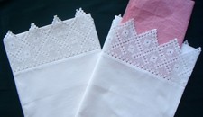 White Pillowcases Vintage Crocheted Lace  Pair  Pure Cotton   Pristine Condition