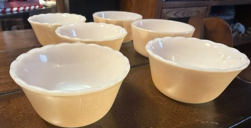 Vintage 1940s Peach Luster Custard Cups Fire King Anchor Hocking Set of 6