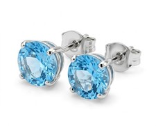 GENUINE 1.88 Cts BLUE TOPAZ STUD EARRINGS 14K WHITE GOLD - Free Appraisal