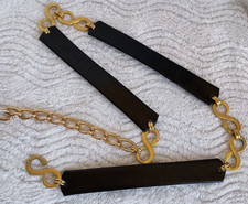 Vintage 80s Calderon Black Leather Gold Chain Snake Waist Belt XS/S 35.5" Charm