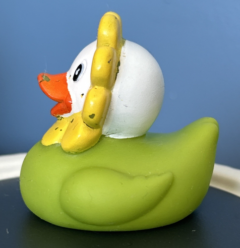 Flower Rubber Duck 2” Ducky Green with Yellow Petals Bath Pool Jeep Toy  ~JJ1 - Picture 3 of 5