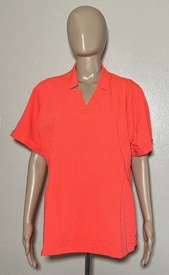 Figs Women Inala Slim Scrub Top Coral Peach Orange With Self Collar XL NEW