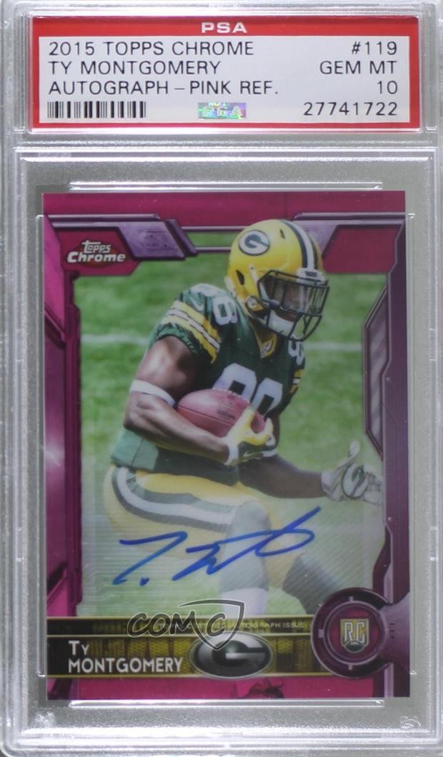 2015 Topps Chrome BCA Pink Refractor /75 Ty Montgomery PSA 10 Rookie Auto RC s6i