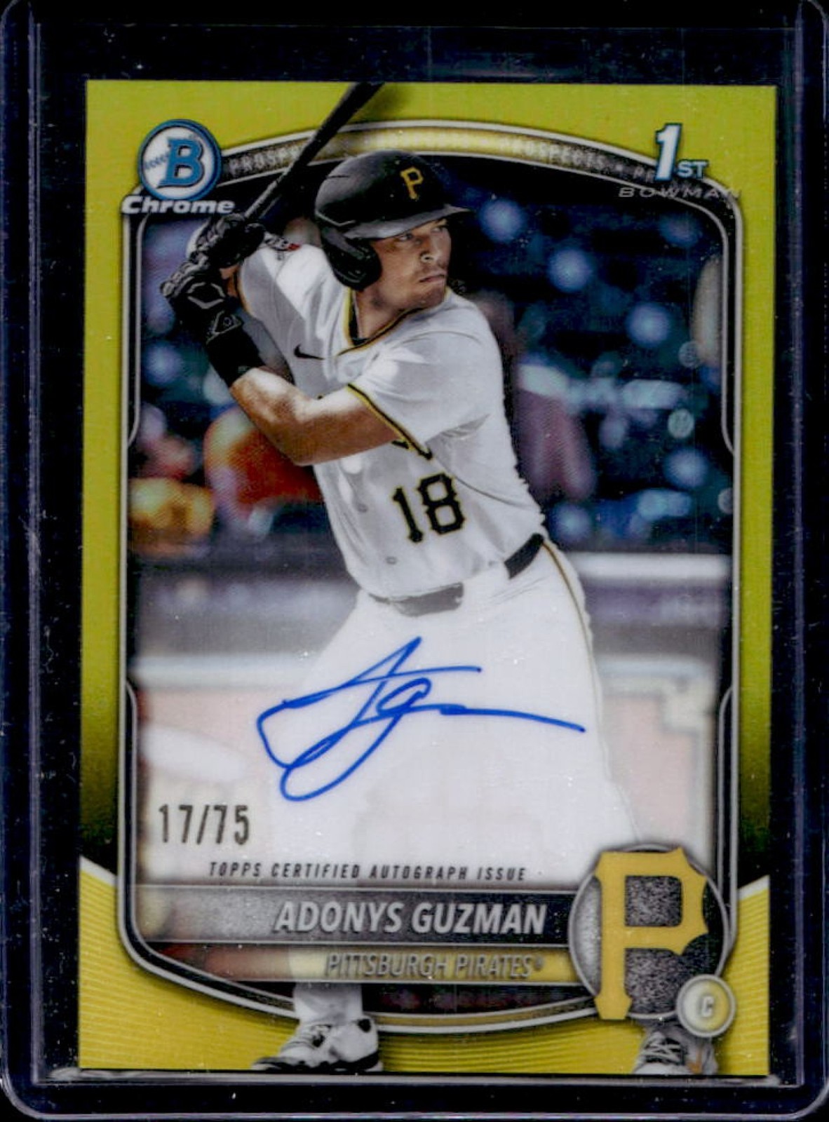 2025 Bowman Draft Adonys Guzman Chrome Auto Yellow Refractor 1st #/75 Pirates