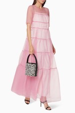 NWT $395 STAUD Hyacinth Organza Maxi Dress Shell Pink L
