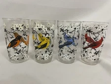 Vtg Blue Jay Gold Finch Baltimore oriole Cardinal drinking glasses lot of 4 Or 8