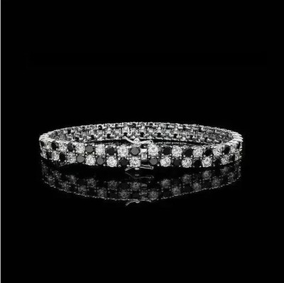 14K White Gold Plated 15Ct Round Lab Created Black Diamond Men's Tennis Bracelet