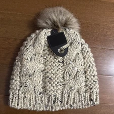 Patrick Francis Wool Fur Bobble Hat, Oatmeal - NWT