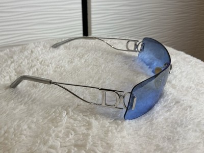 小物 Christian Dior Rimless Sunglasses Y2K Miss Dior Vintage Y2K Shield Rimless Sunglasses Metal Frame Blue