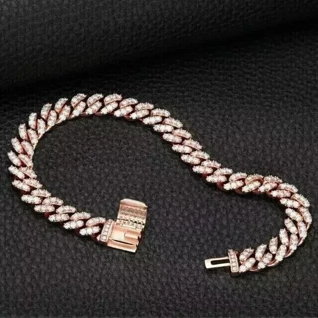 Brazalete de tenis para mujer de diamantes simulados de corte redondo de 4 quilates enchapado en oro rosa de 14 k Foto 4 de 4