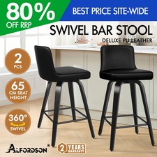 ALFORDSON 2x Swivel Bar Stools Padded Backrest Wooden Dining Chair Kitchen BLACK