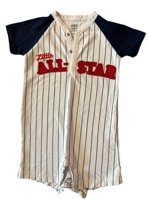 New Little All-Star Baseball Romper Carters kid 24 M White Navy Pinstripe Cotton