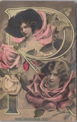 c1910s MISS GABRIELLE RAY Actress Postcard Large Letter ''R'' Tuck's / Unused
