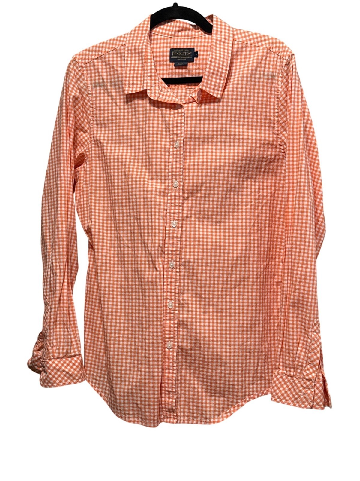 Pendleton Orange & White Gingham Long-Sleeve Butt… - image 1