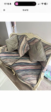 2 Seater Shabby Chic Sofa Baroque & Rococo Arms Stripe Fabric Cream Frame
