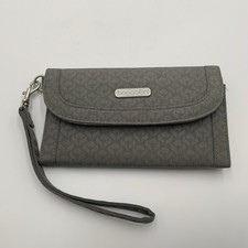 Baggallini Gray Wristlet Bi Fold Snap Wallet w/ Strap Yellow Interior Pockets