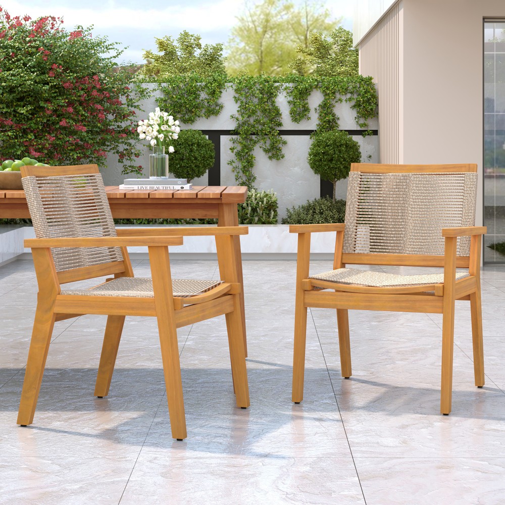 S Set Of 2, Teak Acacia Wood Frame W/ Rope Weaving, 400lb