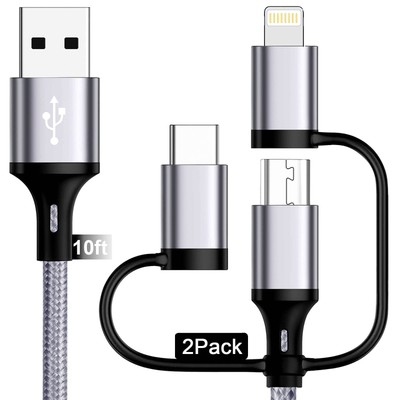  Multi Fast Charging Cable 3A [MFi Certified ] Miger Nylon Braided USB 3 in 1