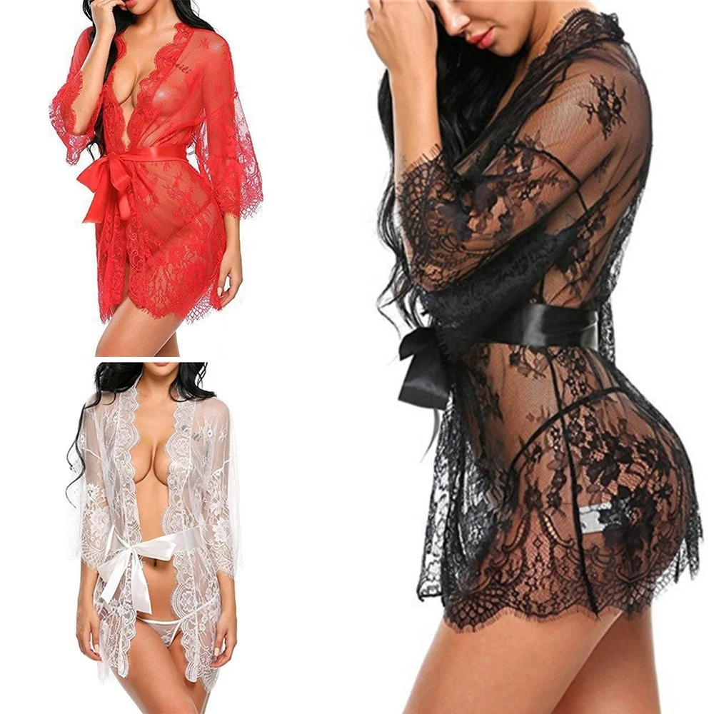 RSLOVE Lingerie Donna Babydoll Indumenti da Notte di Seta Sottoveste Sexy in Pizzo Vestaglia Vino Rosso XL