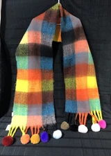 JC SUNNY- Just Sunny Orange-Black PomPom Scarf -Brand New JC023504- 89” Long 