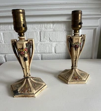 Set of 2 Vintage Cast Metal Boudoir Table Lamps for parts