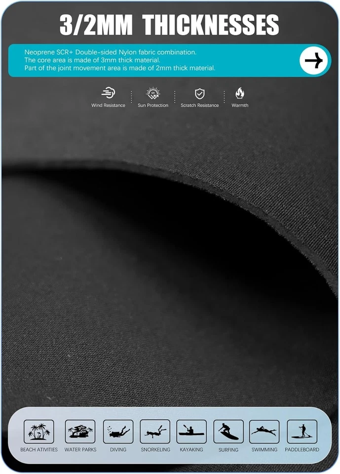 Traje de neopreno Hevto para niños 3/2 mm para jóvenes niños niñas traje de natación surf buceo cuerpo completo Foto 3 de 4