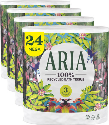 100% Recycled Toilet Paper, 24 Rolls, 3-Ply Soft Bath Tissue, Paper Packaging