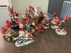 Lot Of 14 Resin Red Bird Cardinal Figurines