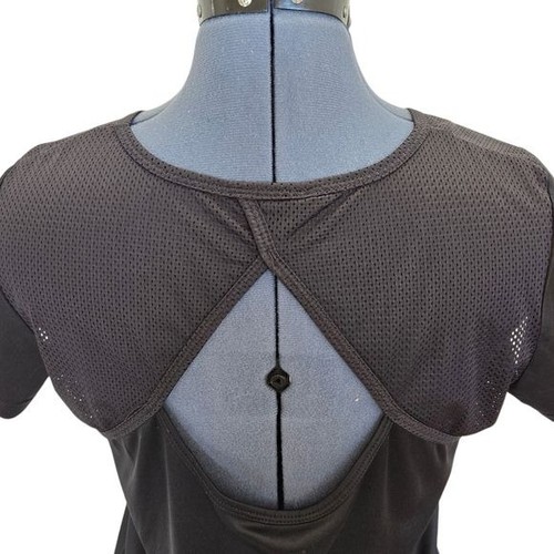 Reebok black open back mesh panel round neck athletic top large - Picture 3 of 9