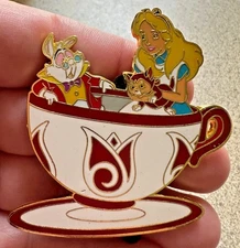 DISNEY PIN ALICE IN WONDERLAND DIANA WHITE RABBIT MAD TEA PARTY RIDE TEACUPS