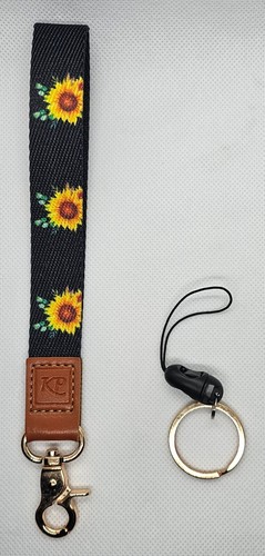 Wrist Lanyard for Keys, Wristlet Strap Keychain for Women Men Sunflower Print