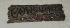 WESTERN GIRLS COWGIRL WELCOME WOODEN MIRRORED HANGING WALL DECOR