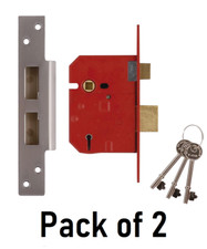 2 x Union 2234E BS 5 Lever Mortice Sashlock Satin Chrome 67mm