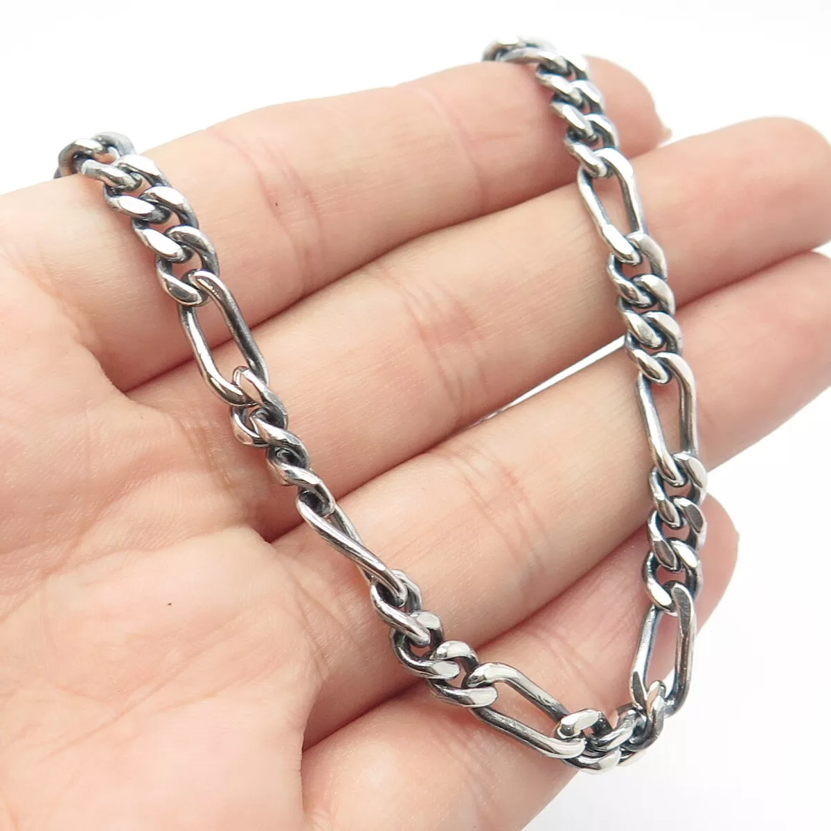 925 Sterling Silver Vintage Mexico Figaro Chain Necklace 26