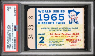 1965 WORLD SERIES GAME 2 SANDY KOUFAX WS GAME #5 TICKET 10/7