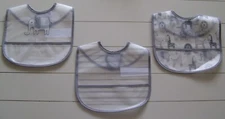 Jonah & Belle 3 Pc Snack Time Peva Pocket Elephant Safari Stripe Bib Set