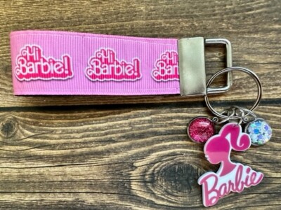Key Fob Chain Holder Strap Mini Hi Barbie Pink Glitter Sparkle Charms ...