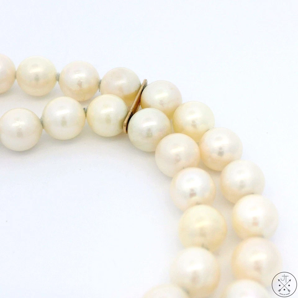 Brazalete vintage de perlas de oro amarillo de 14k de 7,25 pulgadas de 2 filas Foto 3 de 4