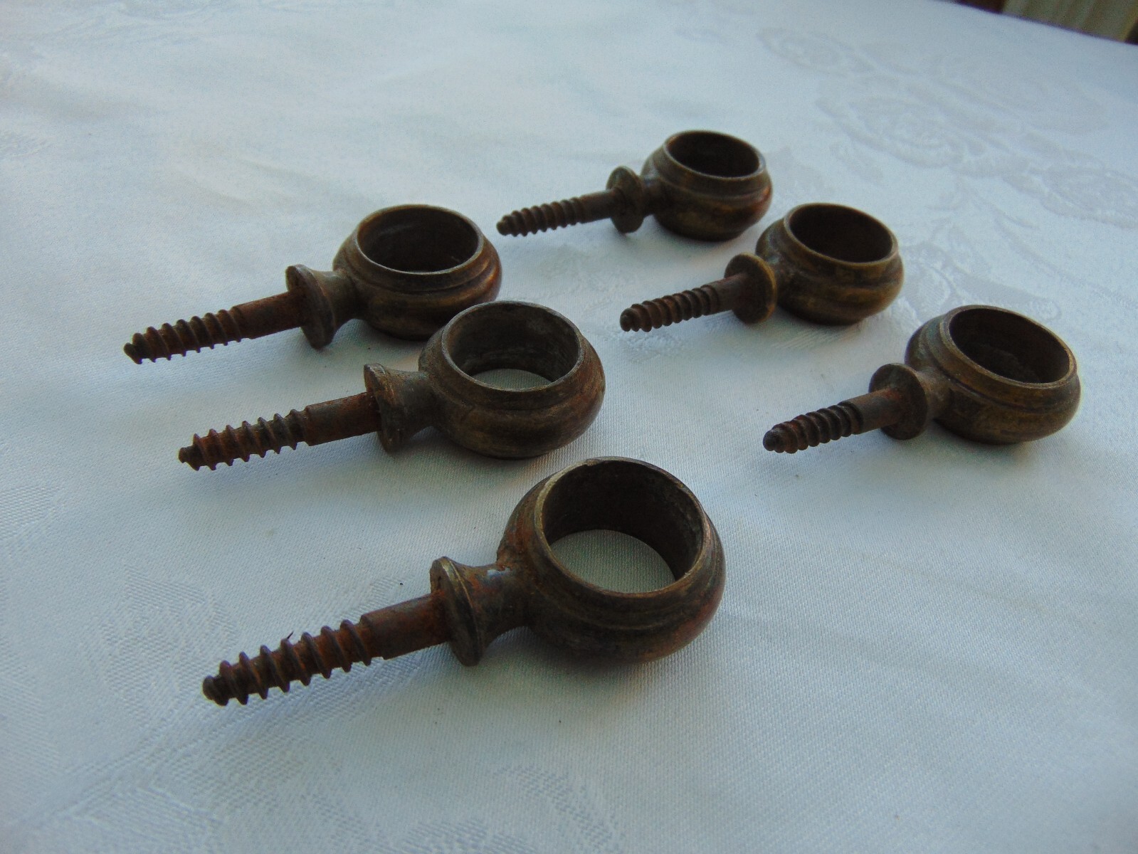 3 Pairs Antique Vintage French Bronze Brass Carpet Stair Rod Brackets