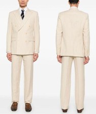 Striped Men's Suits Peak Lapel Double Breasted Formal Wedding Business Casual