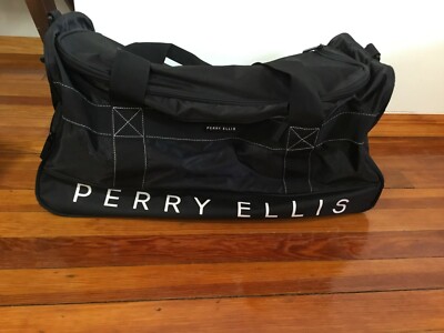 Perry Ellis Weekender Sport Ballistic Duffel Bag Black Sign Front