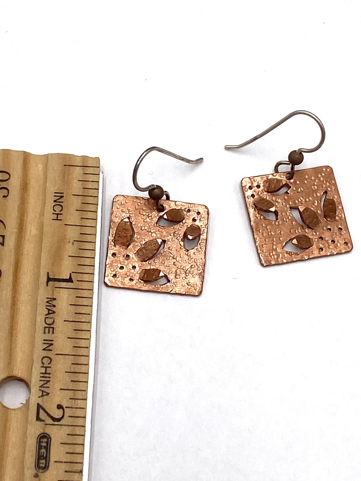 Earrings Drops Dangles  Copper Square Silver Tone… - image 5
